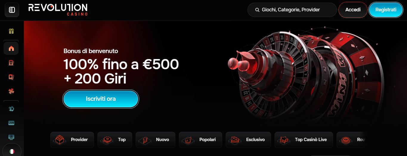 Registrati su Revolution Casino e ottieni bonus di benvenuto