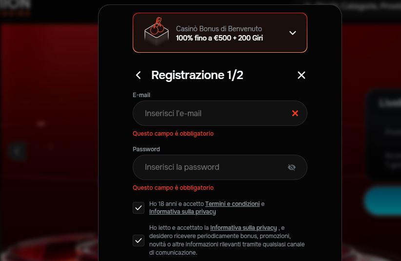 Crea un nuovo account su Revolution Casino in pochi passi